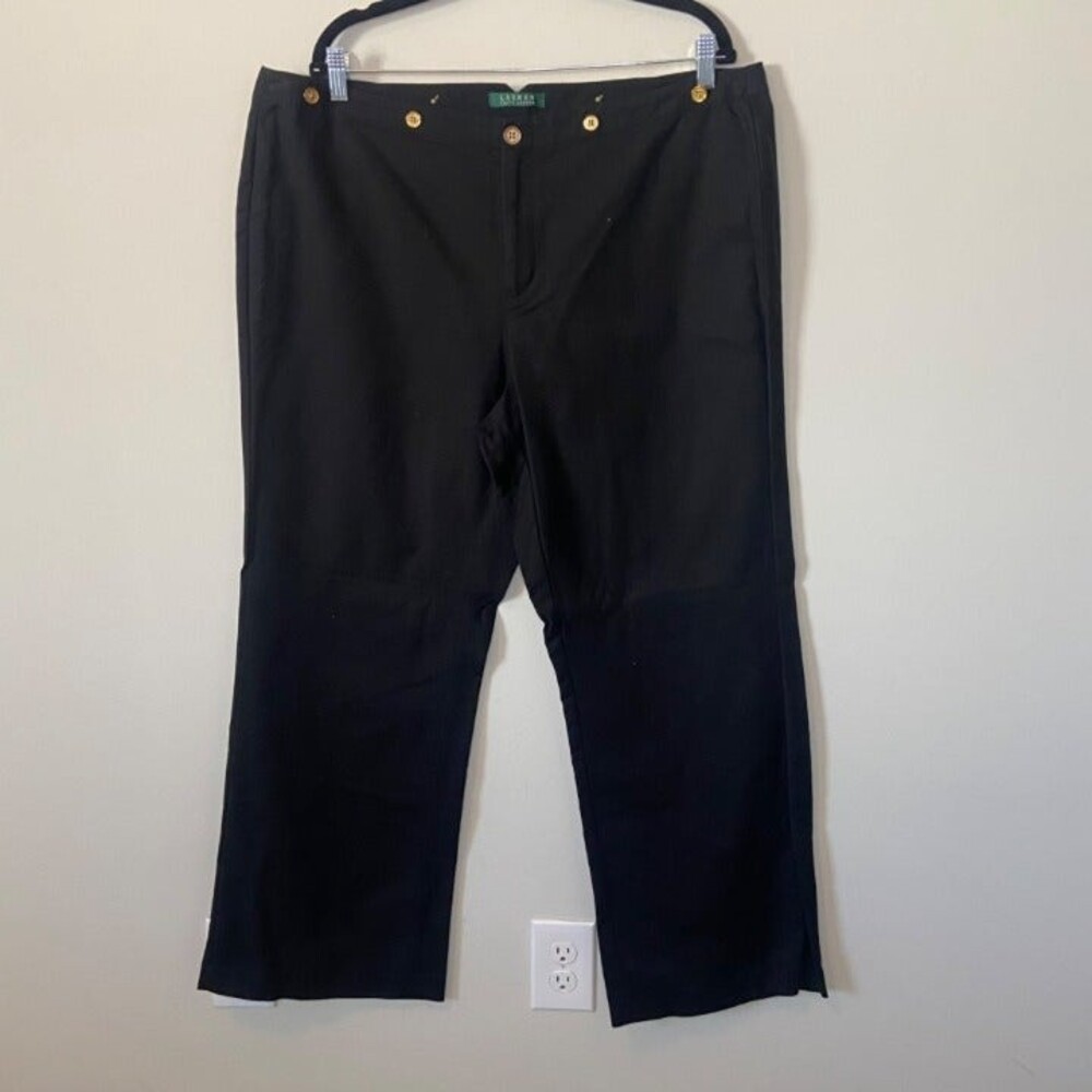 Lauren Ralph Lauren Black Slacks Pant Wide Leg Gold Tone Buttons 18w